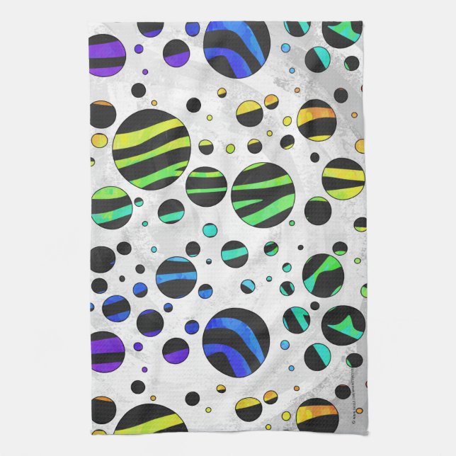 Zebra Polka Dot Black and Rainbow Print Towel (Vertical)