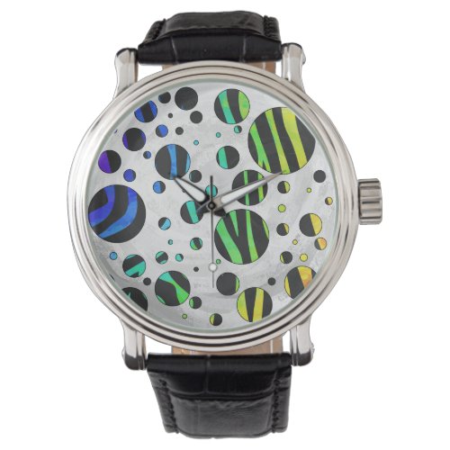 Zebra Polka Dot Black and Rainbow Print Watch