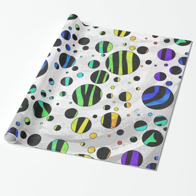 Zebra Polka Dot Black and Rainbow Print Wrapping Paper (Unrolled)