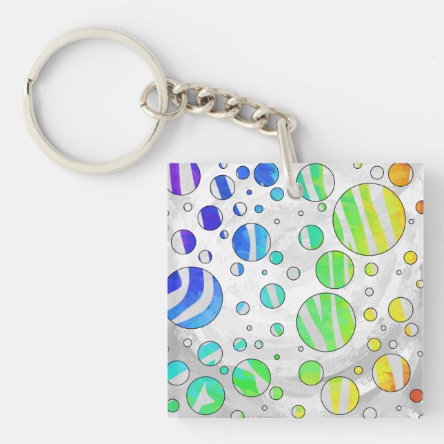 Zebra Polka Dot Rainbow and White Print Keychain (Front)