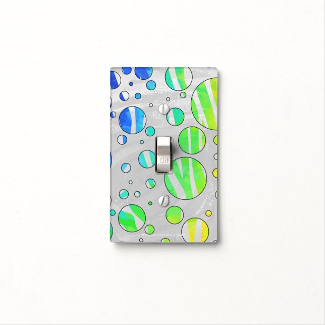 Zebra Polka Dot Rainbow and White Print Light Switch Cover (In Situ)