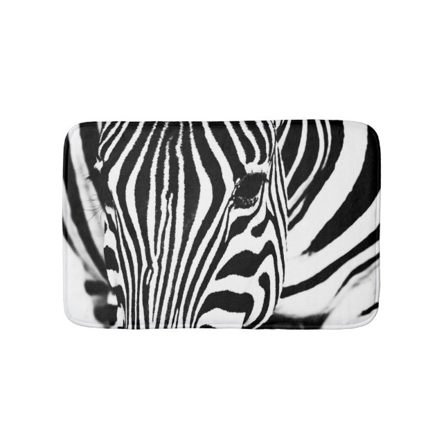 Zebra portrait black and white bathroom mat (Front)