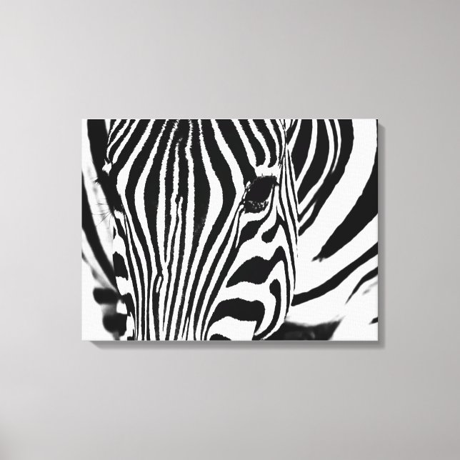 Zebra portrait black and white canvas print (Front)