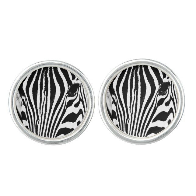 Zebra portrait black and white cufflinks (Front)