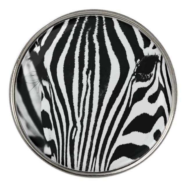 Zebra portrait black and white golf ball marker (Front)