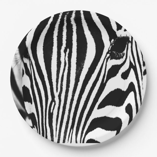 Zebra portrait black and white paper plates (Front)