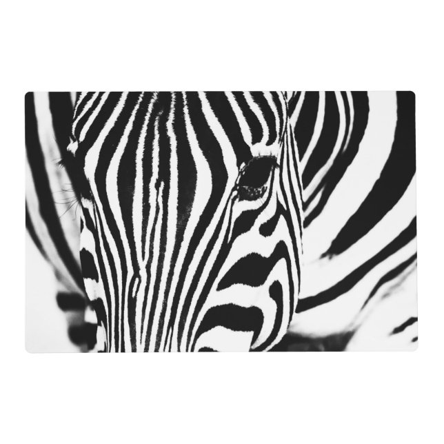 Zebra portrait black and white photo placemat (Front)