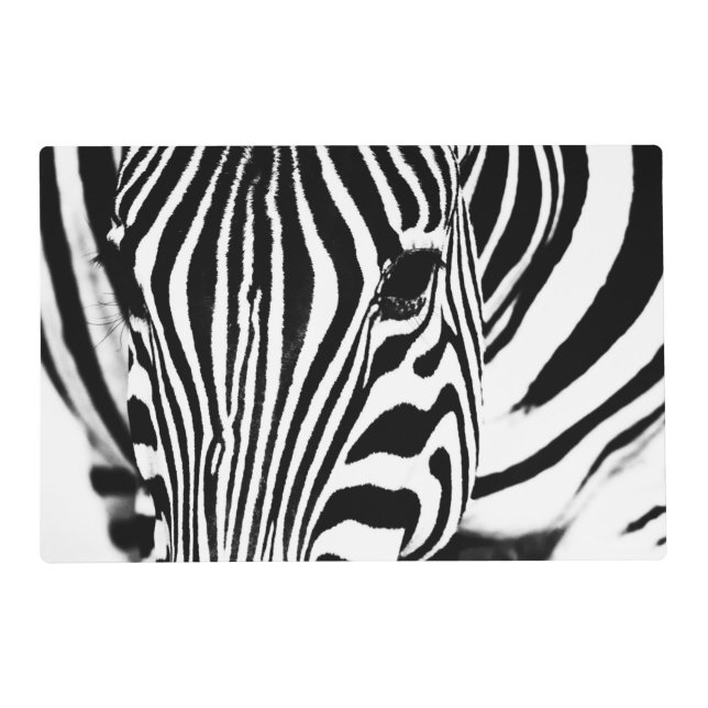 Zebra portrait black and white placemat (Back)