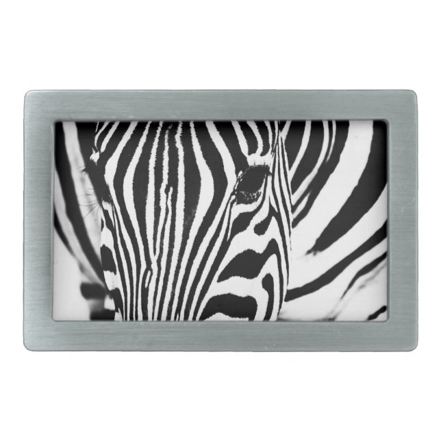 Zebra portrait black and white rectangular belt buckle (Front)