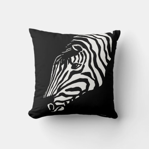 Zebra Portrait On Black Throw Pillow