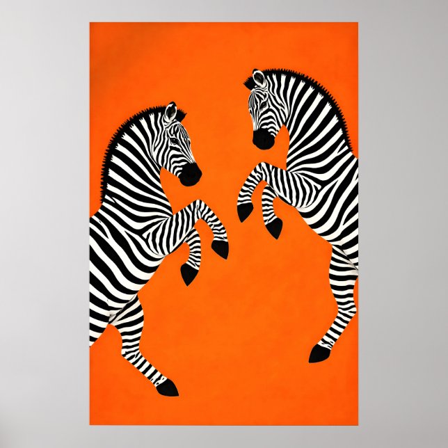 Zebra Poster, Orange Background, Modern Animal Poster (Front)