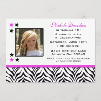 Zebra Print: 10th Birthday Party Invitations