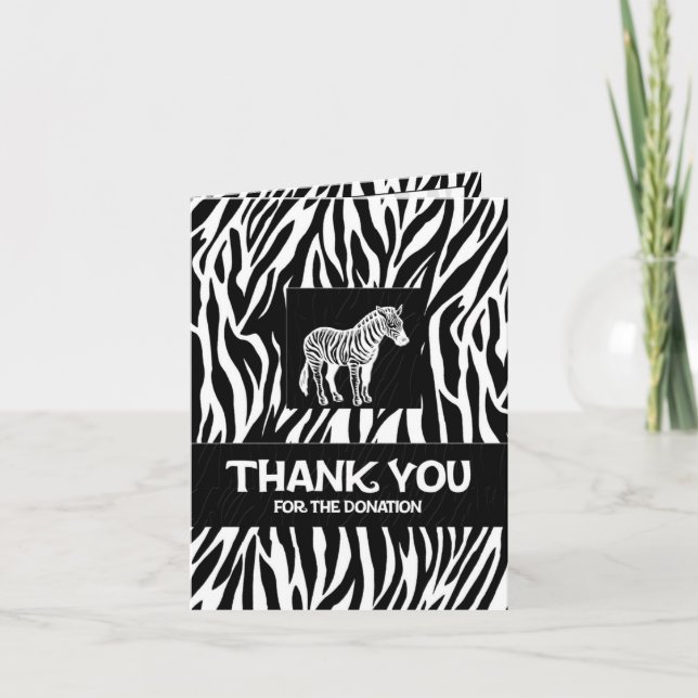 Zebra Print 4"x5.6" Donation Note Letterpress Thank You Card (Front)