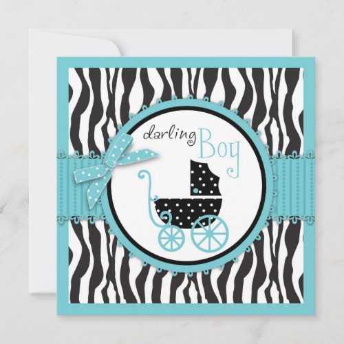 Zebra Print and Baby Carriage Baby Shower Custom Invitations