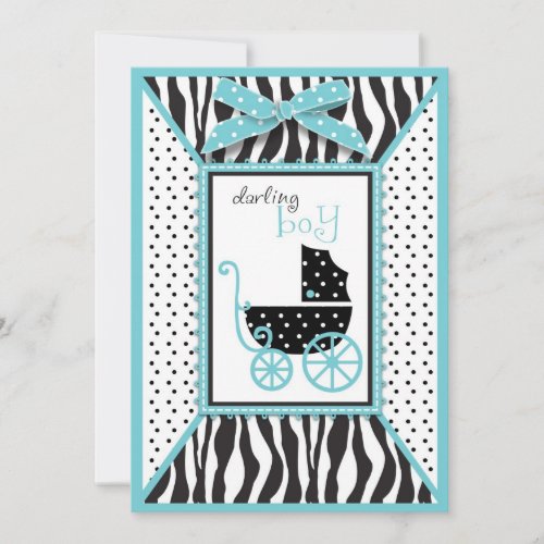 Zebra Print and Baby Carriage Baby Shower Announcement
