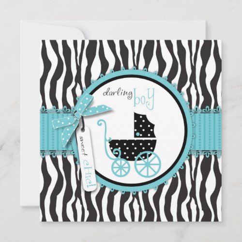 Zebra Print and Baby Carriage Baby Shower Invitation