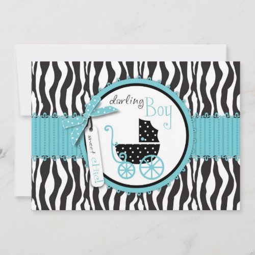 Zebra Print and Baby Carriage Baby Shower Personalized Announcements