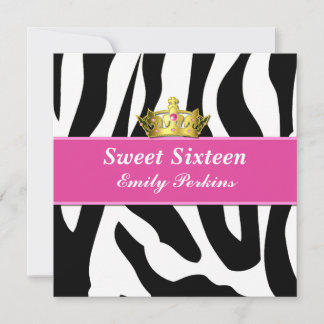 Zebra Print and Crown Sweet Sixteen Invitation