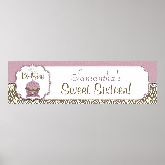 Zebra Print and Cupcake Birthday Banner