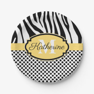 Zebra Print and Dots Pattern Paper Plates
