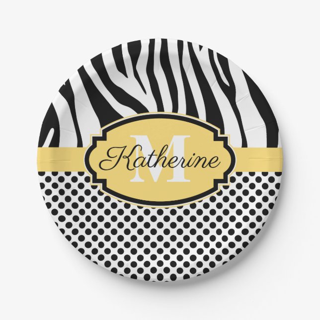 Zebra Print and Dots Pattern Paper Plates (Front)