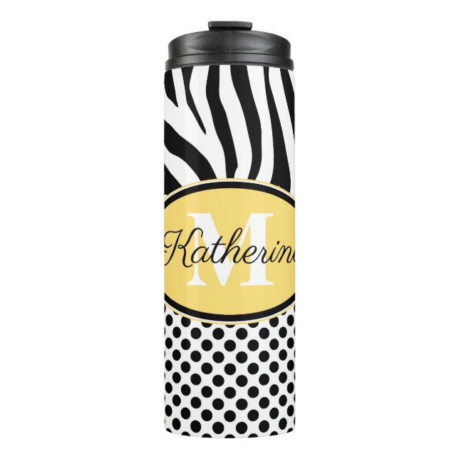 Zebra Print and Dots Pattern Thermal Tumbler (Front)