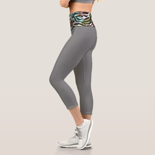 Zebra Print And Gray Capri Leggings