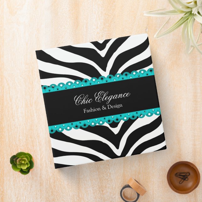 Zebra Print and Lace Turquoise 1.5 Inch 3 Ring Binder (In Situ)