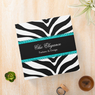 Zebra Print and Lace Turquoise 2 Inch Binder