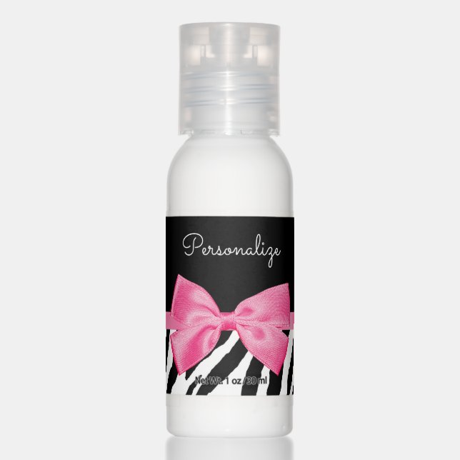 Zebra Print and Pink Bow Glam Design With Name Hand Lotion (Front)