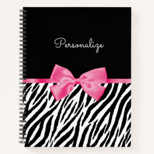 Zebra Print and Pink Bow Glam Design With Name Notebook