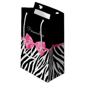 Zebra Print and Pink Bow Glam Design With Name Small Gift Bag