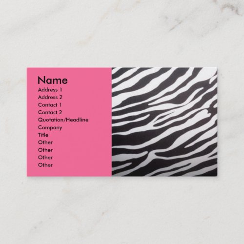 Zebra print and pink business card