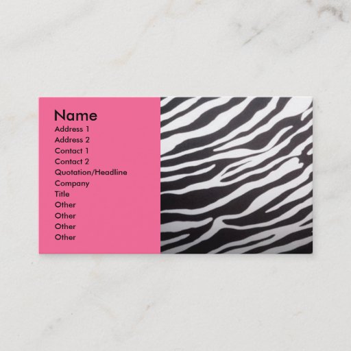 Customizable Zebra print and pink business card