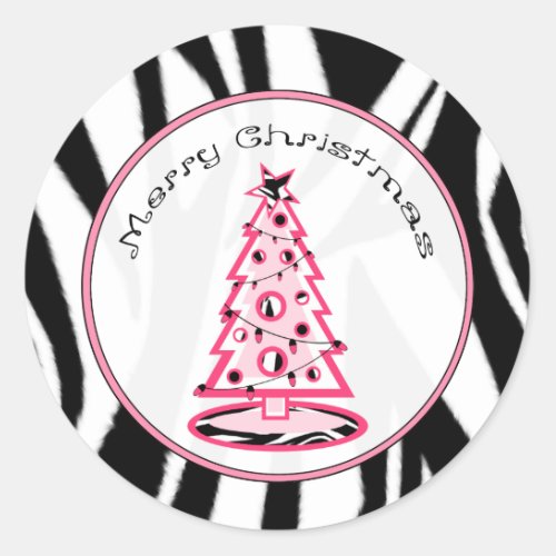 Zebra Print And Pink Christmas Tree Sticker