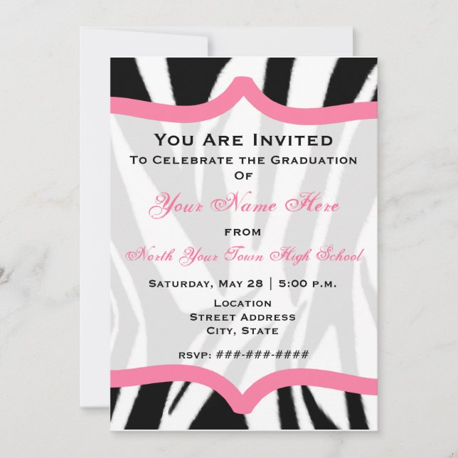 Zebra Print and Pink Class of 2011 Graduation Invitation (Front)