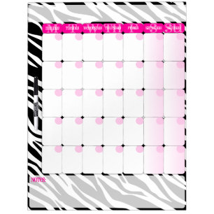Zebra Print and Pink- Dry Erase Calendar Board