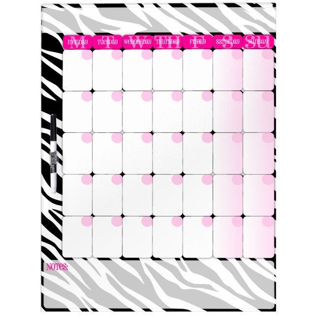 Zebra Print and Pink- Dry Erase Calendar Board (Front)