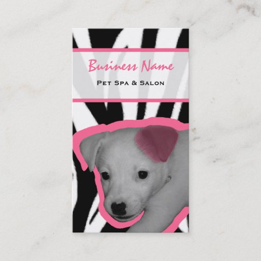 Customizable Zebra Print and Pink Ear Dog Pet Spa &amp; Salon Business Cards