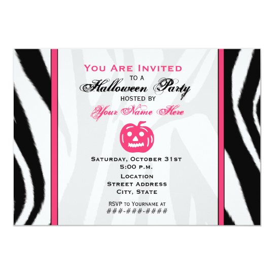 Zebra Print and Pink Jack O Lantern Halloween Card