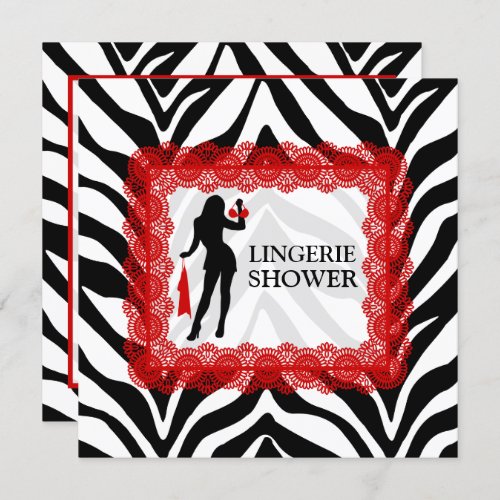 Zebra Print and Red Lace Lingerie Shower Invitation