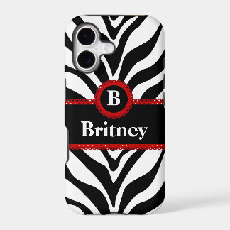 Zebra Print and Red Lace Monogram Name iPhone 17 Case