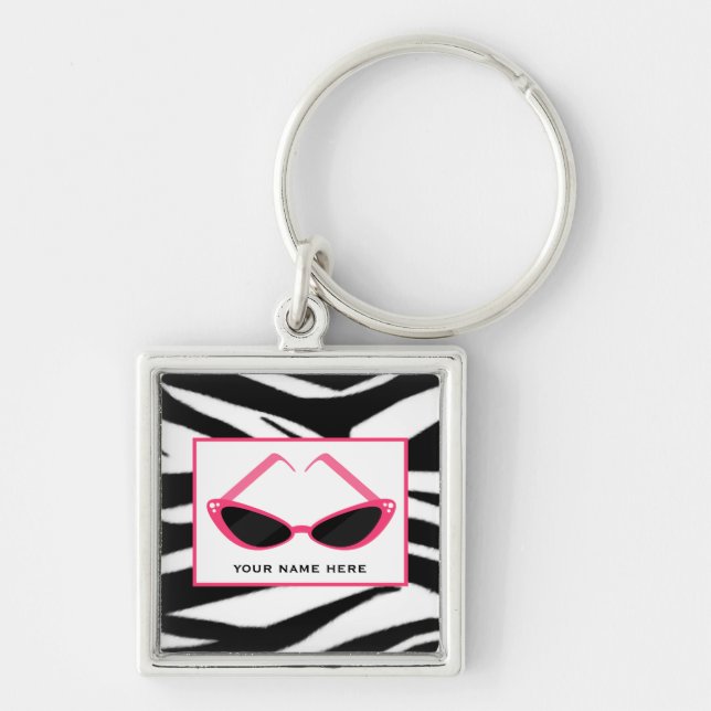 Zebra Print And Retro Pink Sunglasses Keychain (Front)