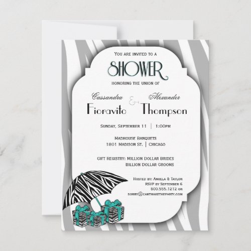 Zebra Print And Teal Accent Shower Invite