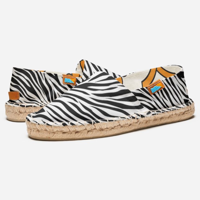 Zebra Print Animal Print Black and White Pattern Espadrilles (Angled)