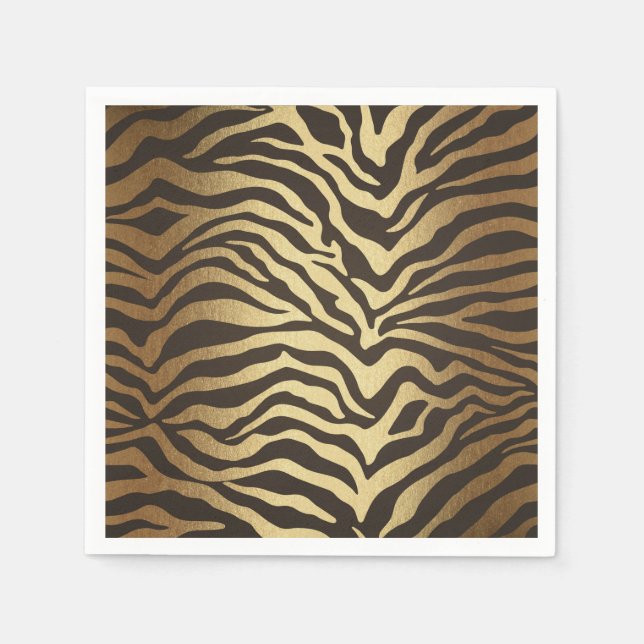 Zebra Print Animal Skin Elegant Modern Glam Gold Paper Napkins (Front)