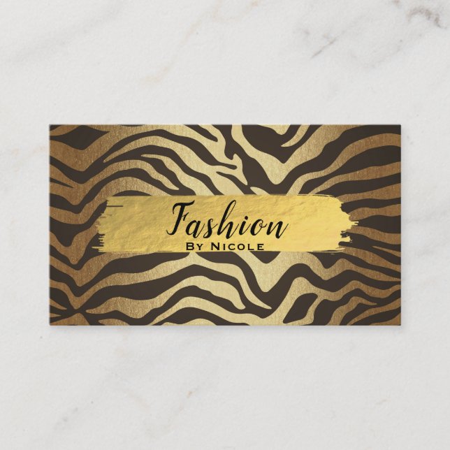 Zebra Print Animal Skin Glam Modern Business Card (Front)