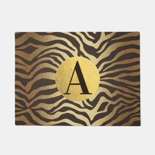 Zebra Print Animal Skin Modern Glam Gold Chic Doormat