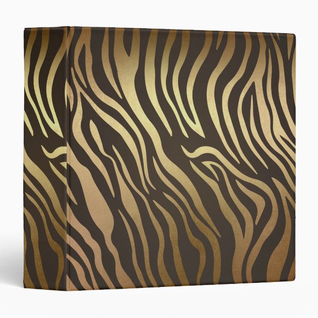 Zebra Print Animal Skin Print Modern Glam Gold 3 Ring Binder (Front/Spine)