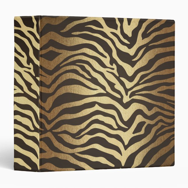 Zebra Print Animal Skin Print Modern Glam Gold Binder (Front/Spine)